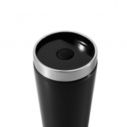 Kubek 300 ml ze stali nierdzewnej, wewn�trz PP, z pokr�tk� na pokrywie i przyciskiem zamykaj�cym, zapobiegaj�cym wylaniu, nie wymaga obs�ugi obur�cz (V4972-03)