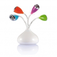 4 portowy hub USB w ksztacie kwiatkw z diod LED, porty w kolorach pomaracz, bkit, r, ziele (V3155-02)